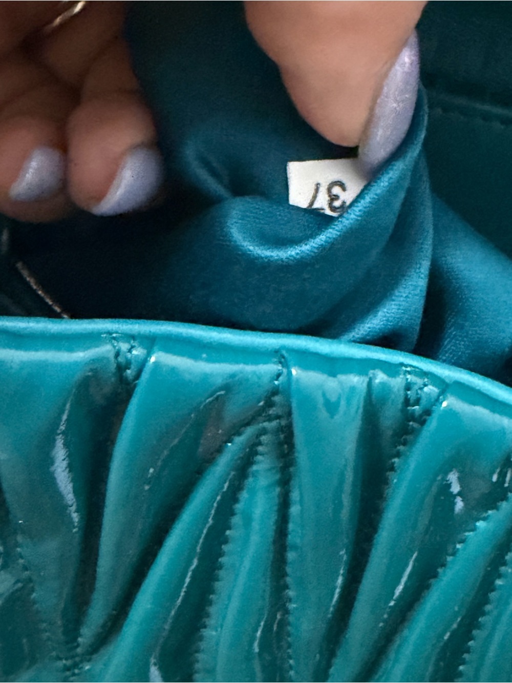 Miu Miu Teal Matelassé Patent Leather Top-Handle Bag - Picture 9 of 16